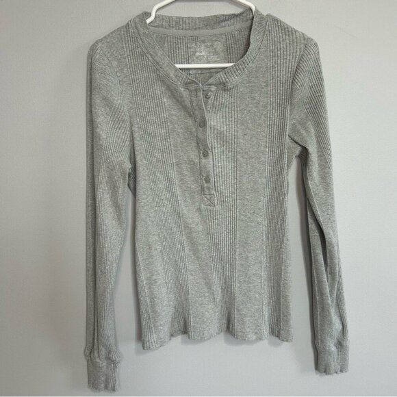 Aerie Heather Gray Ribbed Half Button Down Long Sleeve Top Women’s Size XL - Picture 2 of 5